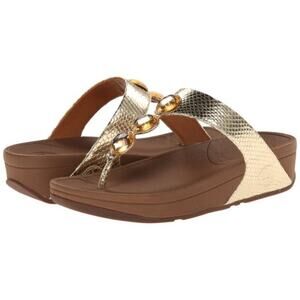 FitFlop Petra Sandals Beaded Microwobbleboard Pale Gold Foiled Snakeskin 8